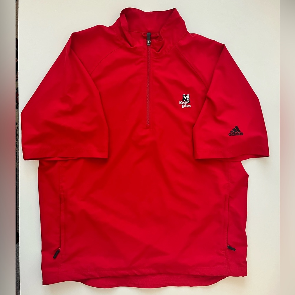 Adidas Men’s Large Red 1/4 Zip Short Sleeve Golf Wind Breaker Bear Lake